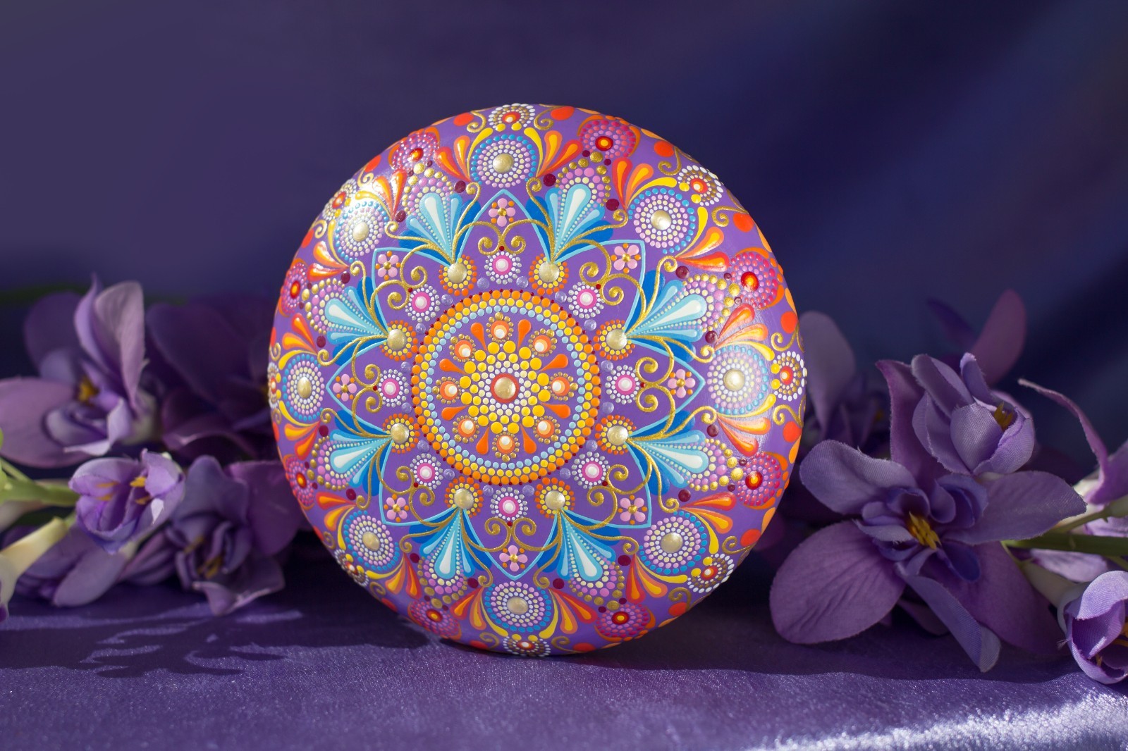 Mandala Painted Stone Acrylic Rock Paperweight Dot Art Painting by Lauruntra