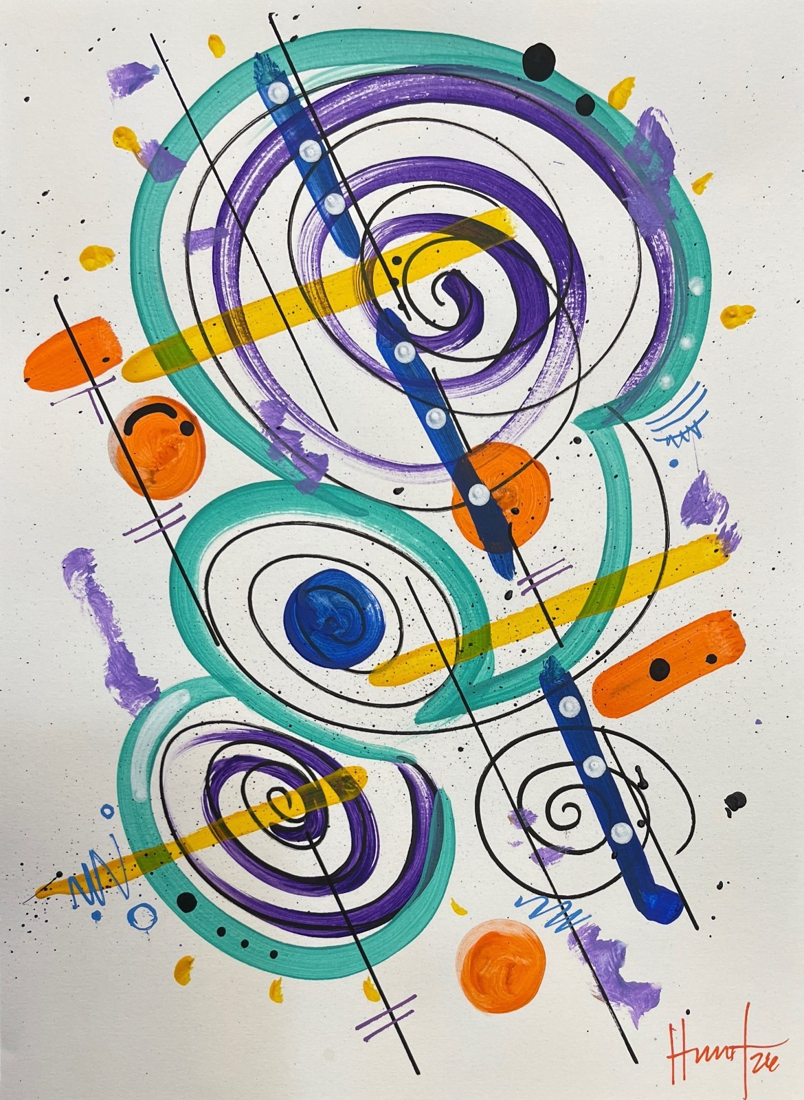 Hunt original: Acrylic on Paper Abstract Artwork 9×12 Modern Geometric Patterns