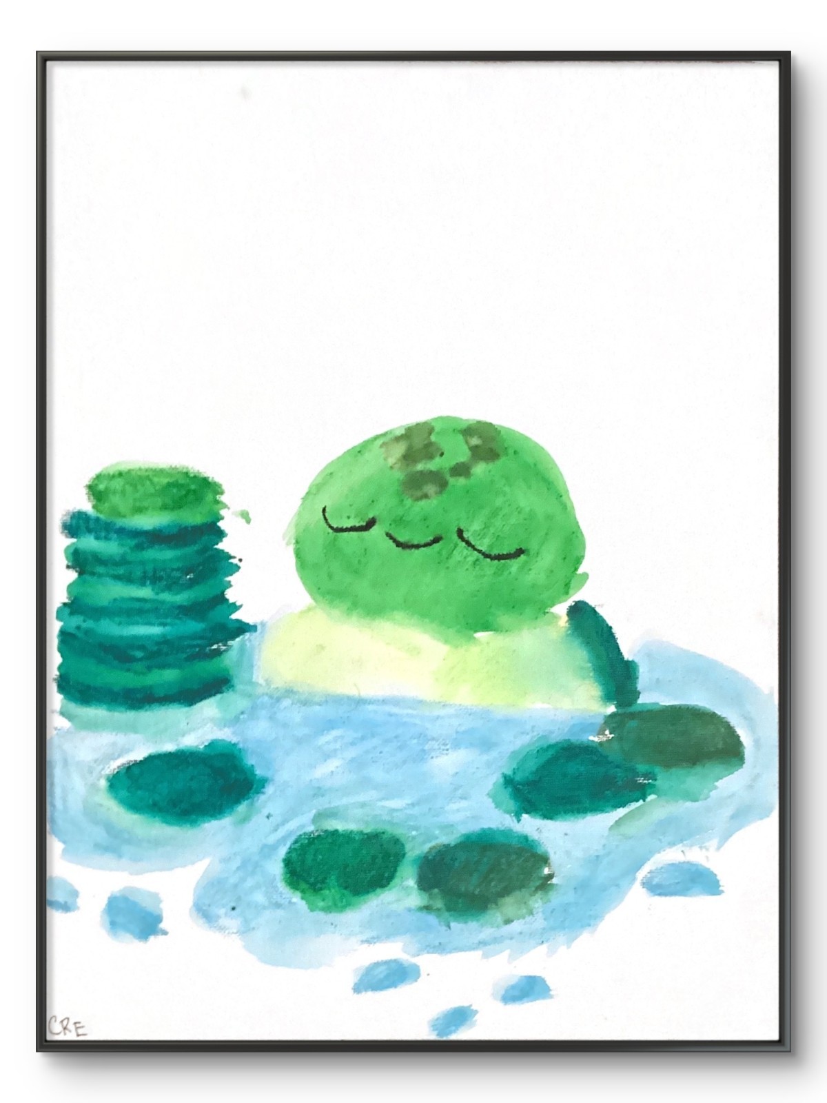 Turtle Pastel Spa Funny Cute Bathroom Decor Original 11 by 14 Canvas Panel