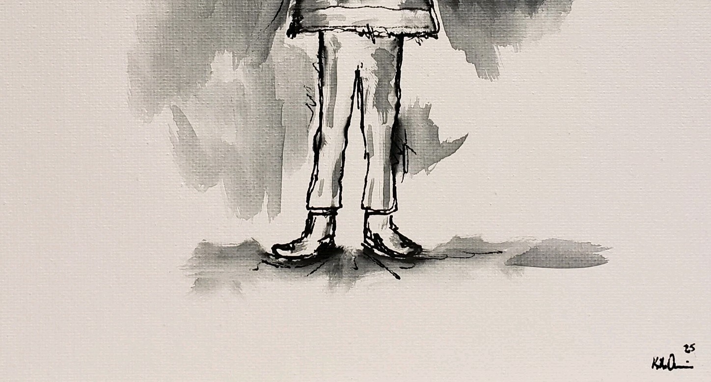 Original Modern Minimal Black And White Figurative Ink Painting By K.A.Davis