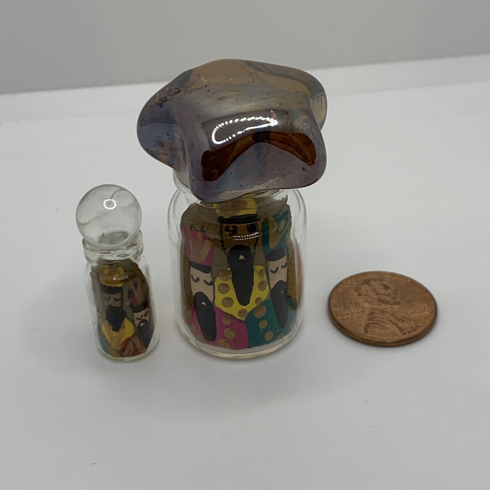 Miniature Three Wise Men drawing over bottled sealed leaves 🍃 lot of two PR