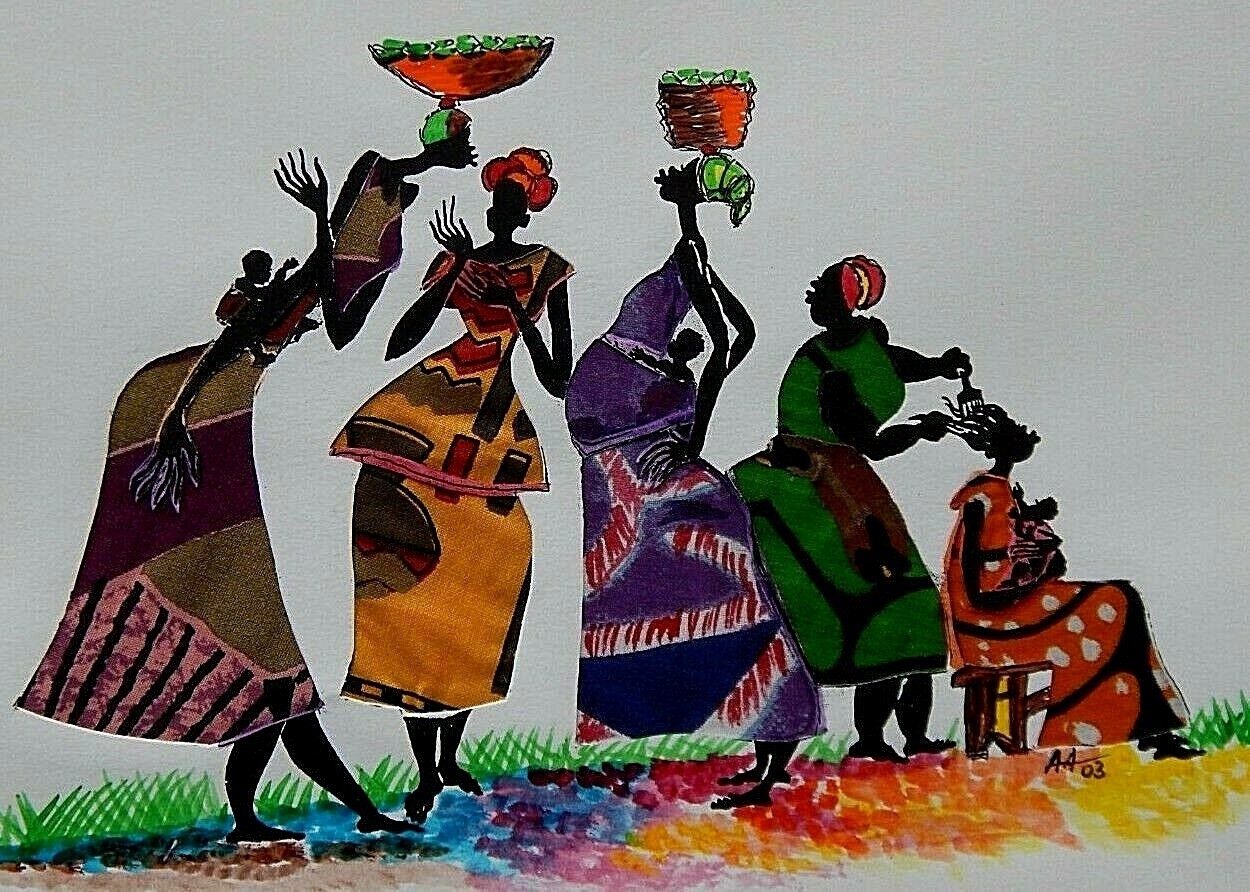 African Original Mixed Media: A Story of Culture & Community. Mint Conditon.