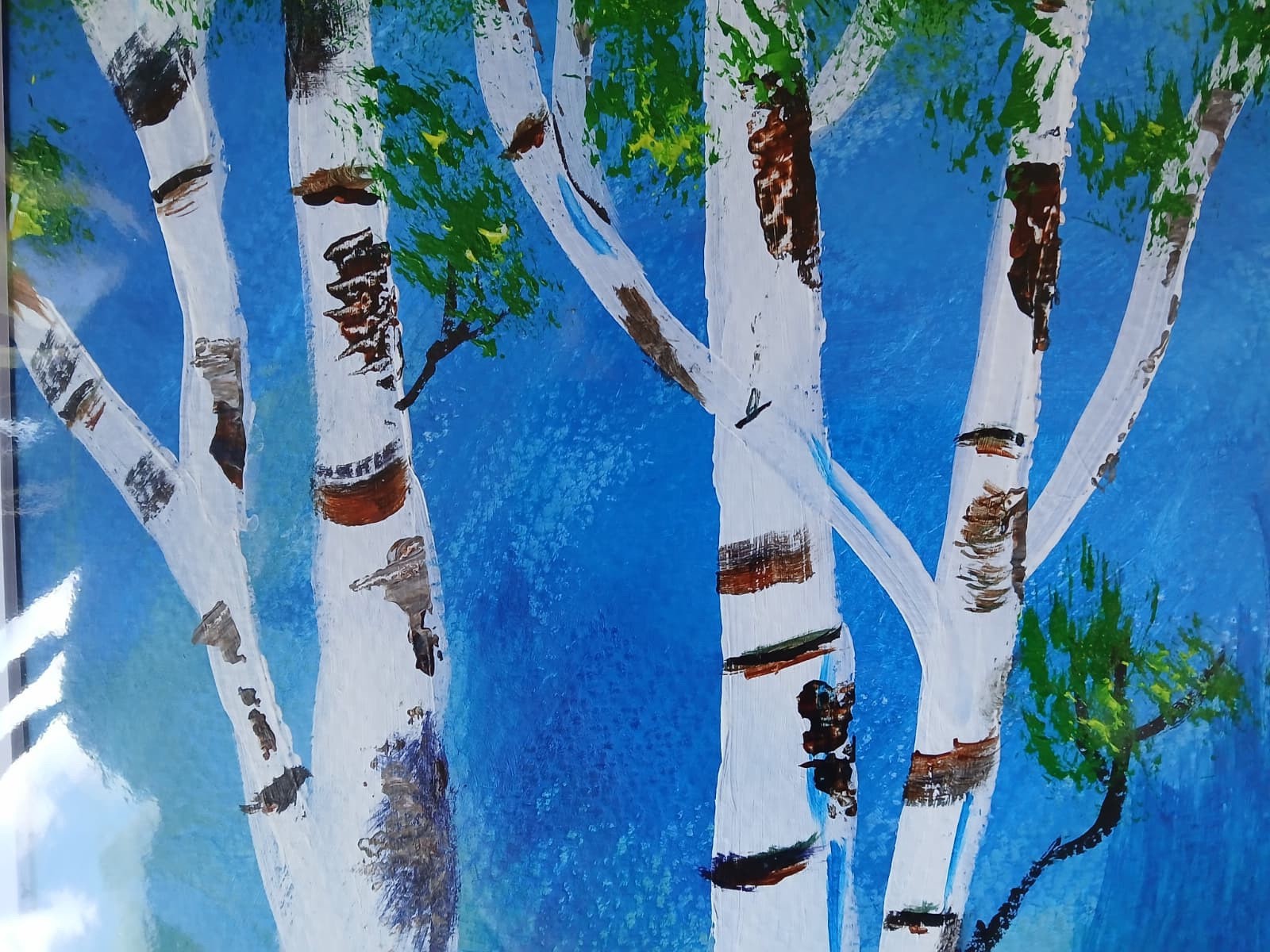 Abstract/Impressionism 11×14 Colorful Birch Trees Blue Background Art Painting