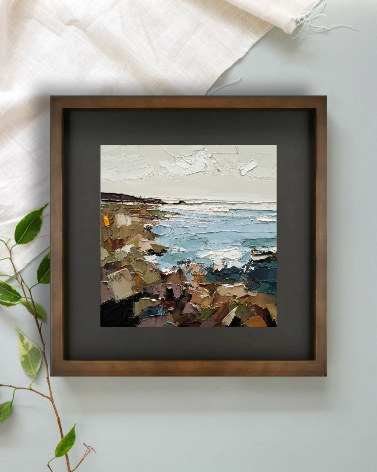 Original Oil Painting Rocky Coast Seascape Ocean Landscape Rocky Seashore Art