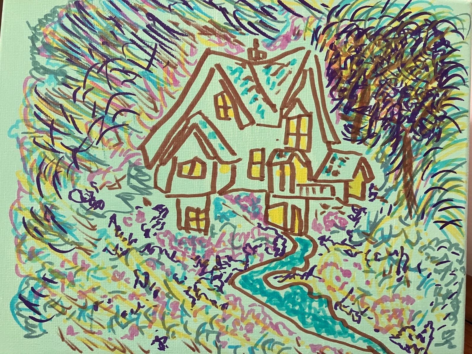 8×10 Acrylic Painting Specialist Secluded Island Cottage «Homestead Series»