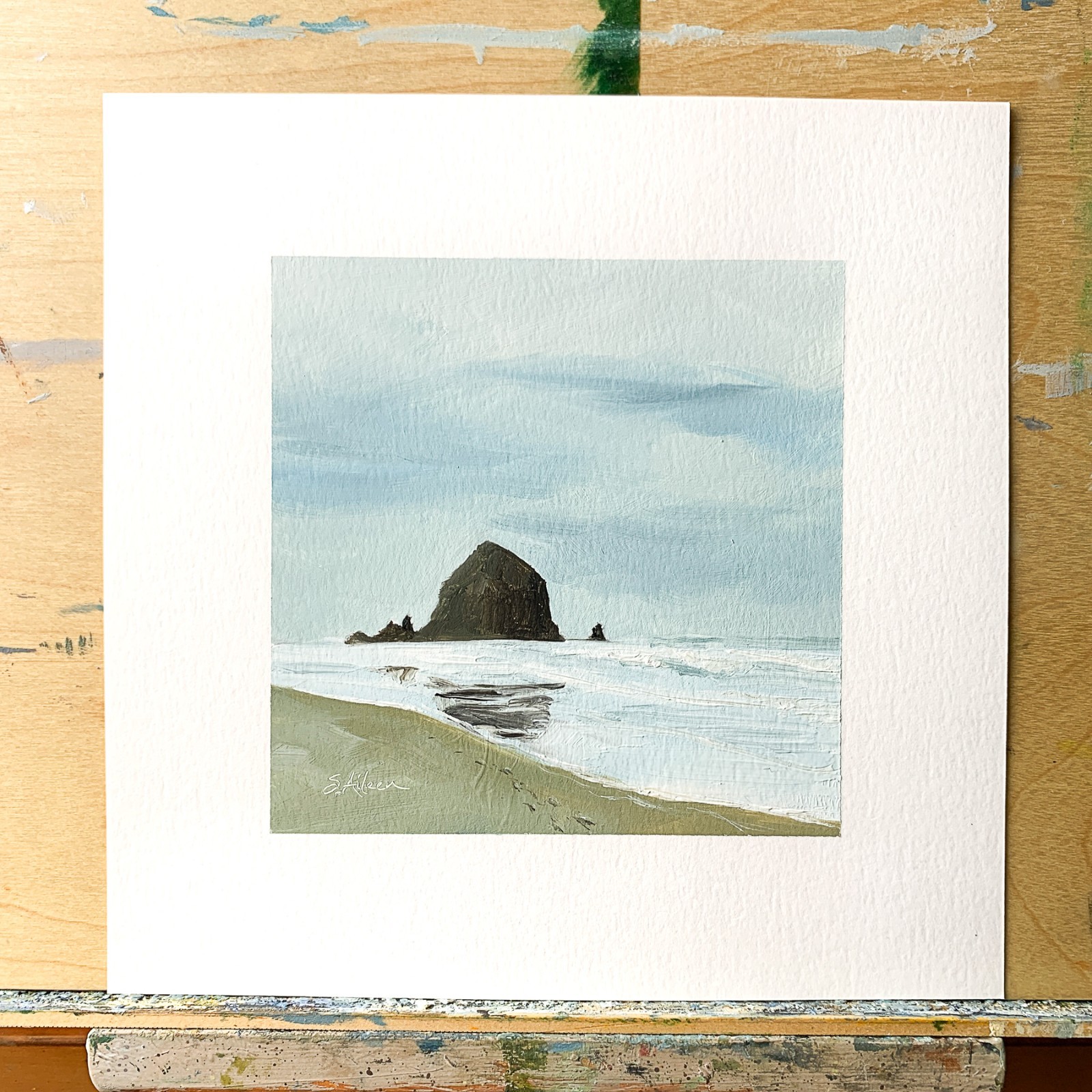8×8 PNW Original Oil Painting Oregon Cannon Beach Seascape Coastal Calm Signed