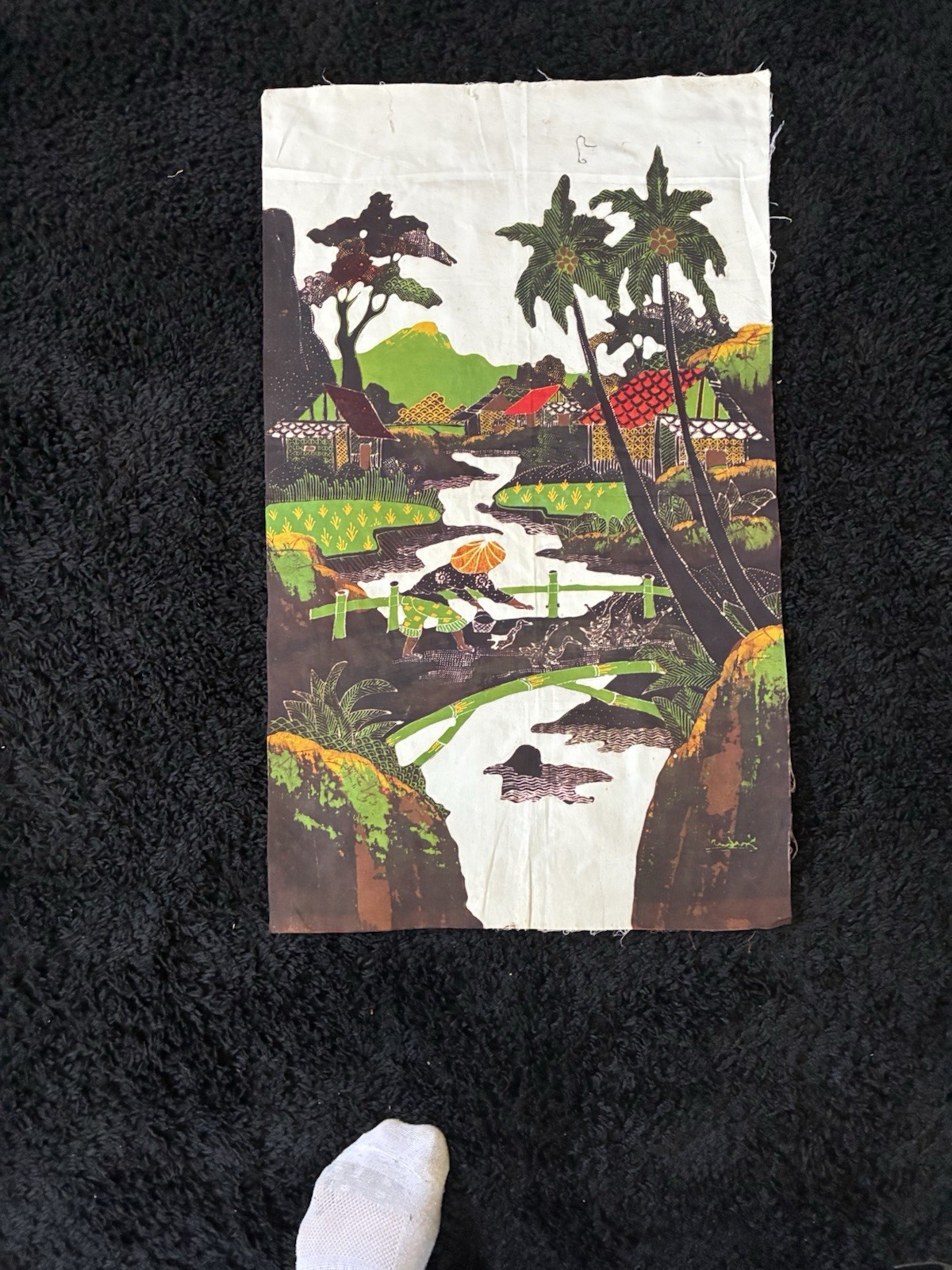 Vintage Batik Artwork on silk Fabric, characters Rama/Sita