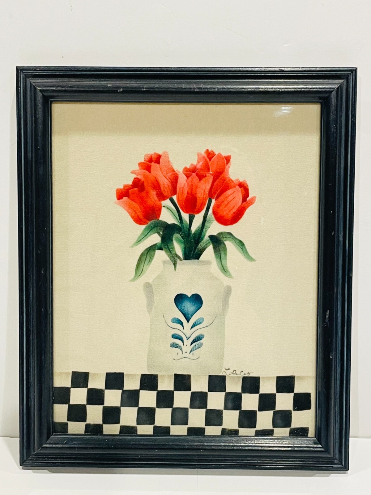 THEOREM Vintage Still Life Tulips in Vase Painting 9.5 x 12 Framed