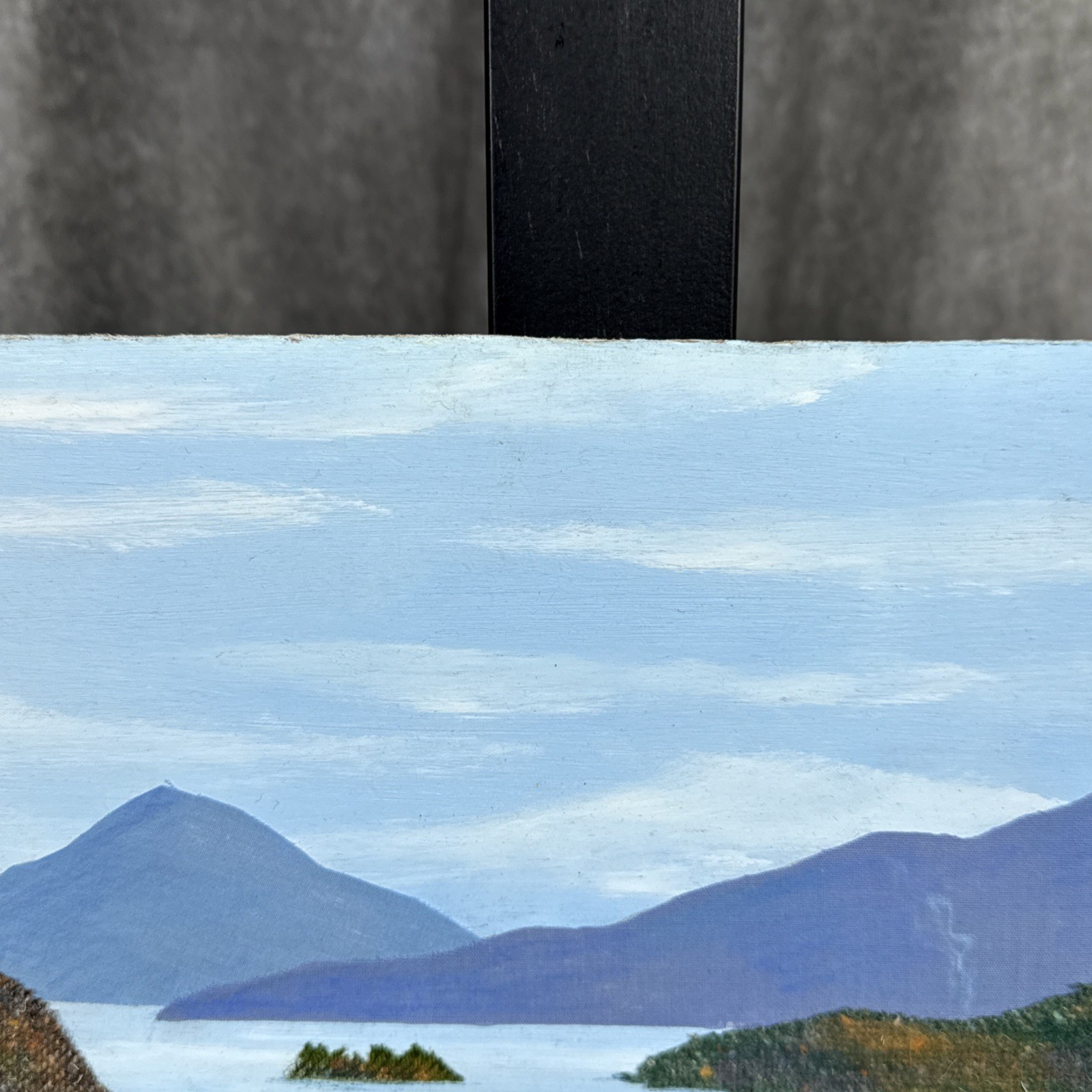 Mixed Media Painting Unsigned Mountain Lake Landscape 15×10”