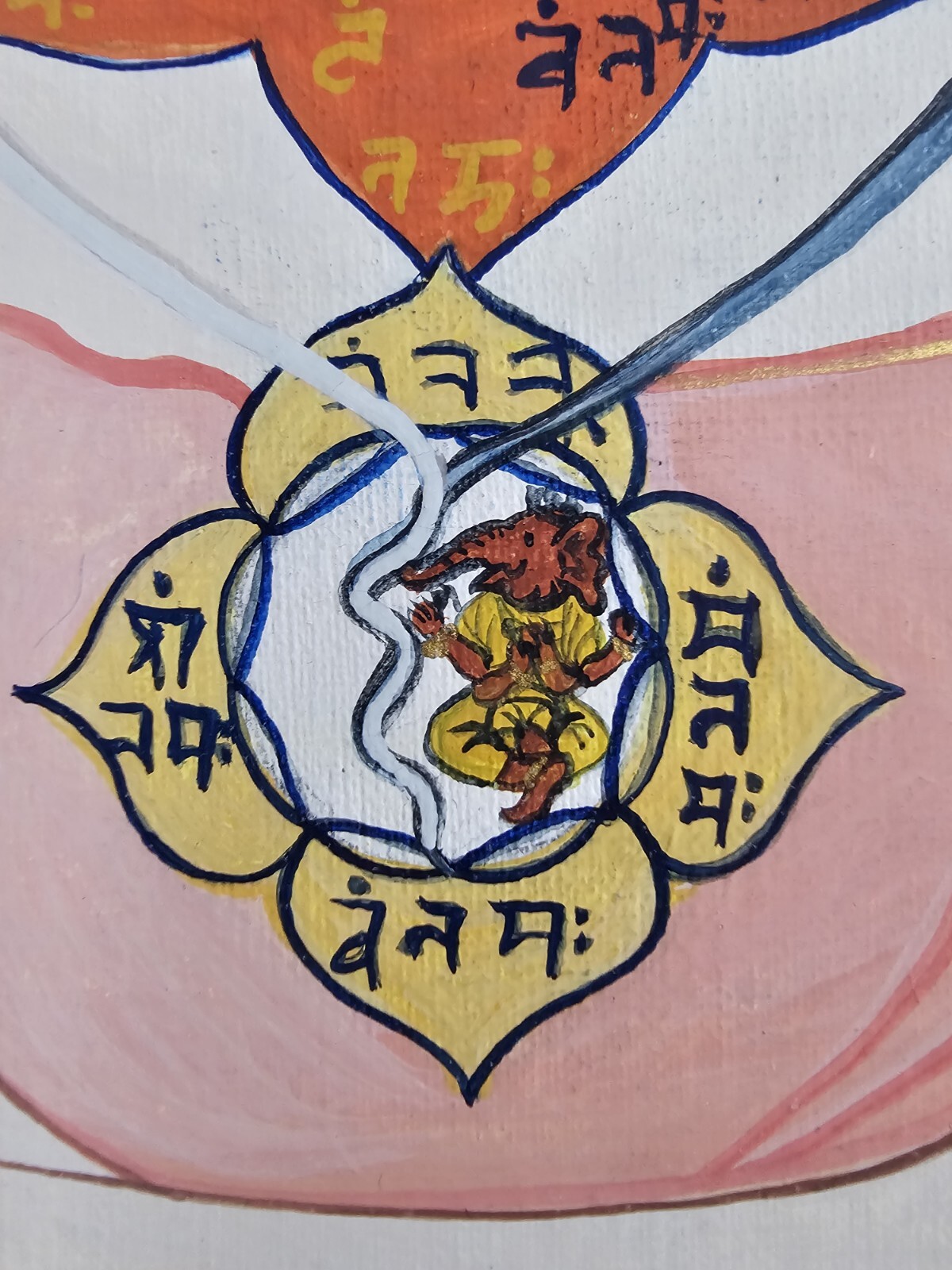 Large Vintage Original Buddhist Chakra Painting 26×19 Framed Meditation Art 1/1