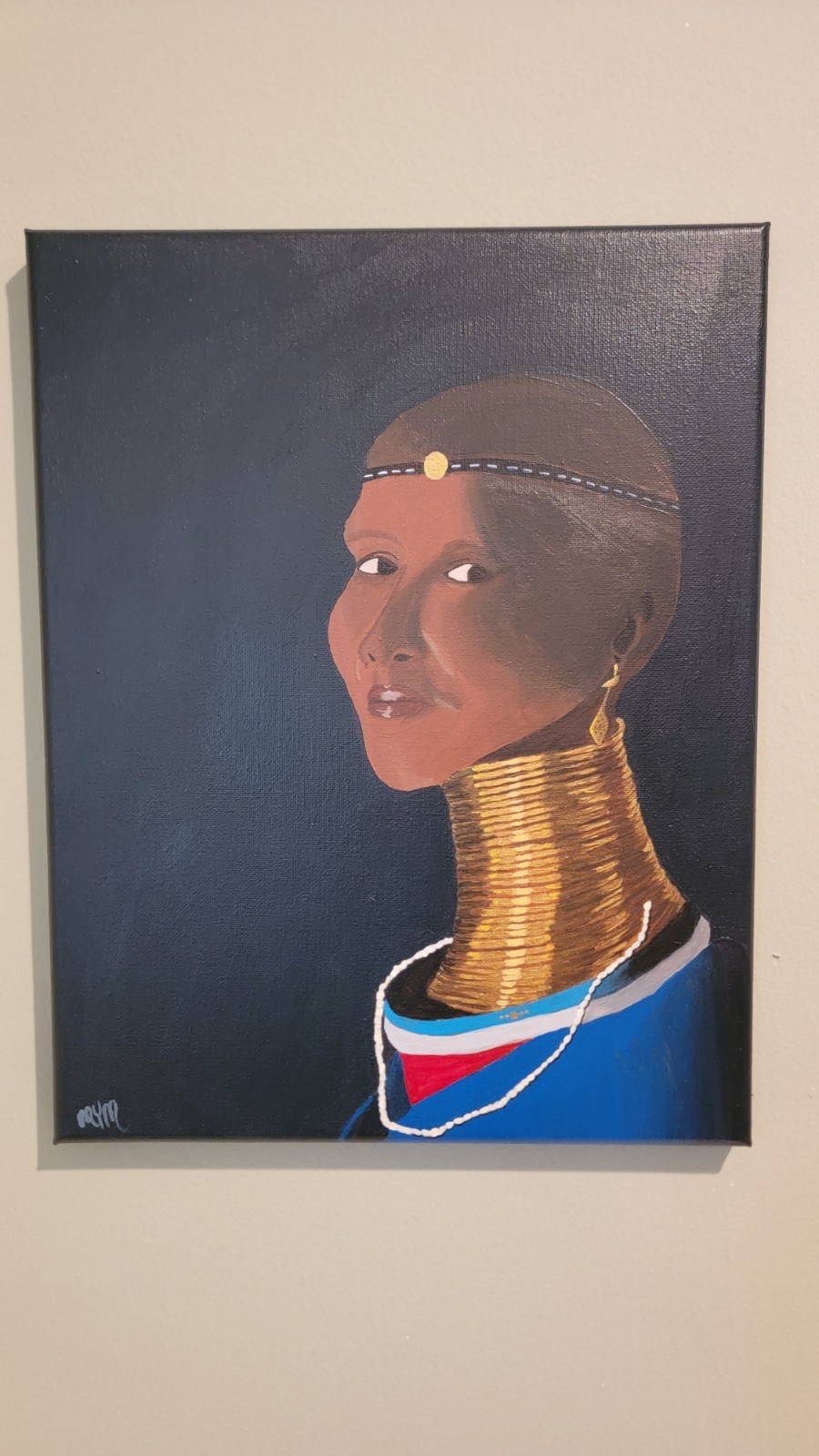 ​Original Acrylic Painting African Woman Portrait Canvas Wall Art Gold Signed