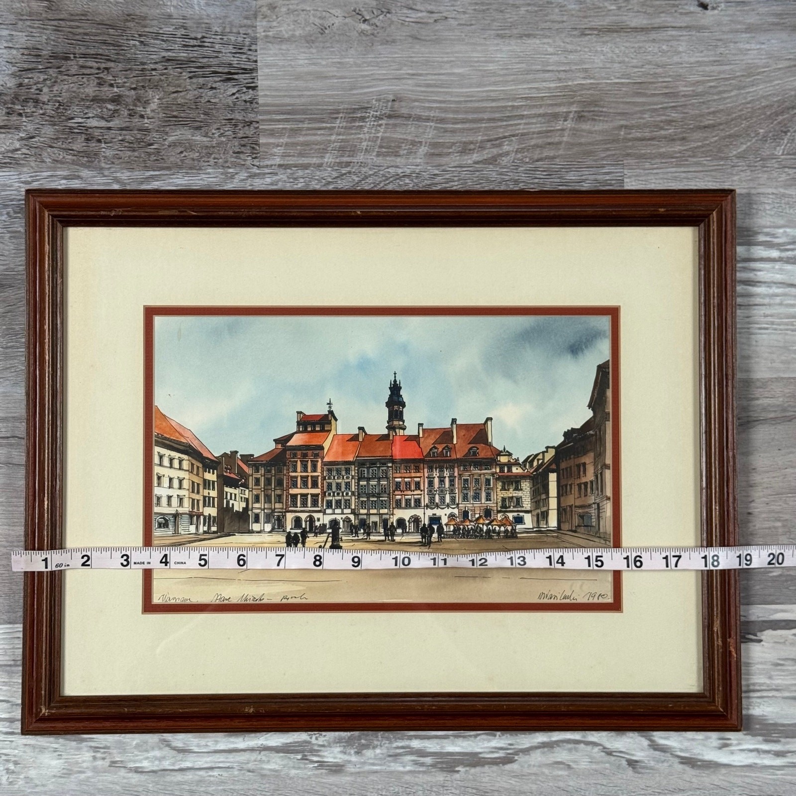 Vintage Original Watercolor & Ink European Cityscape Framed Art 1970