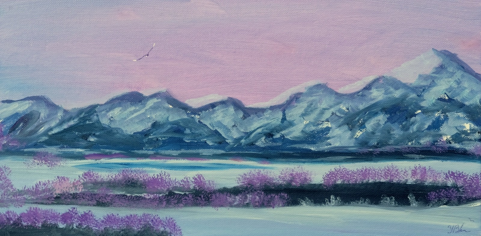 Art, Painting, «Mountains winter» – giclee on canvas 8″x 16″ Yelena Berzon