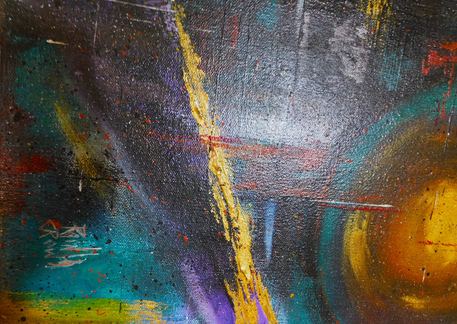 Original Abstract Celestial Planets Galaxy Outer Space Painting Art By Rain Crow