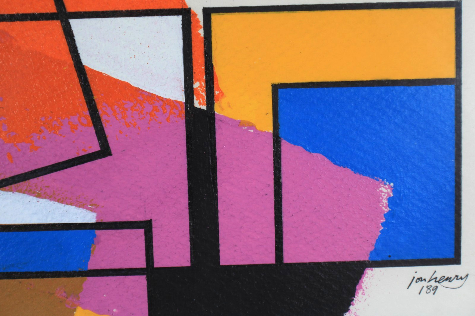 Mid Century Modernist Style Abstract Oil Painting On Board Signed Jon Henry