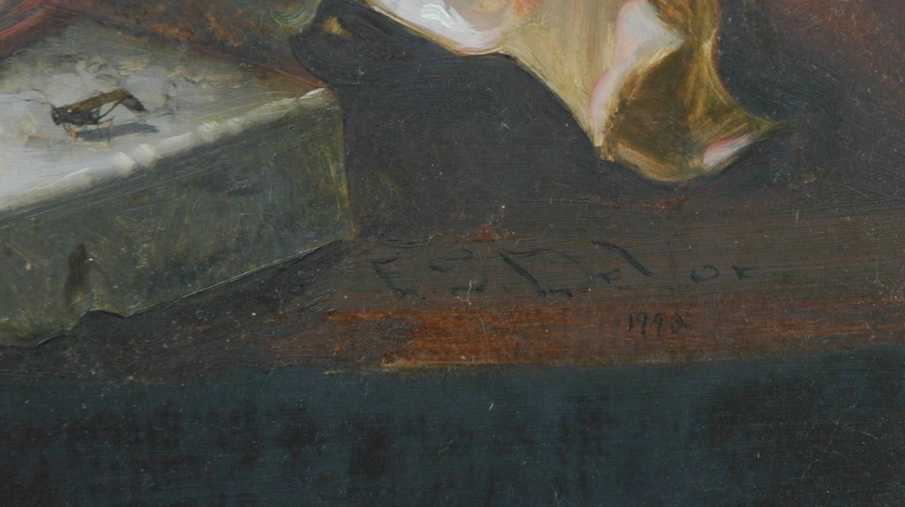Oil on Masonite Still Life With Zinias and A Butterfly Signed E. S. de Vor
