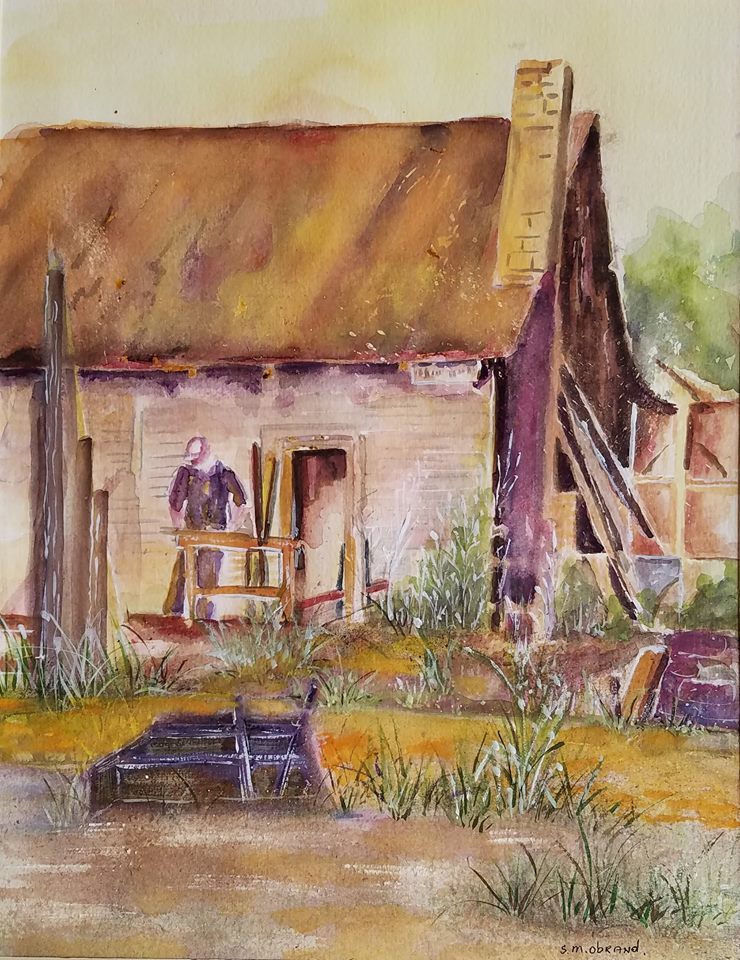 Painter Suzanne Obrand, Holocaust Survivor, Watercolor Painting «Brown Cottage»