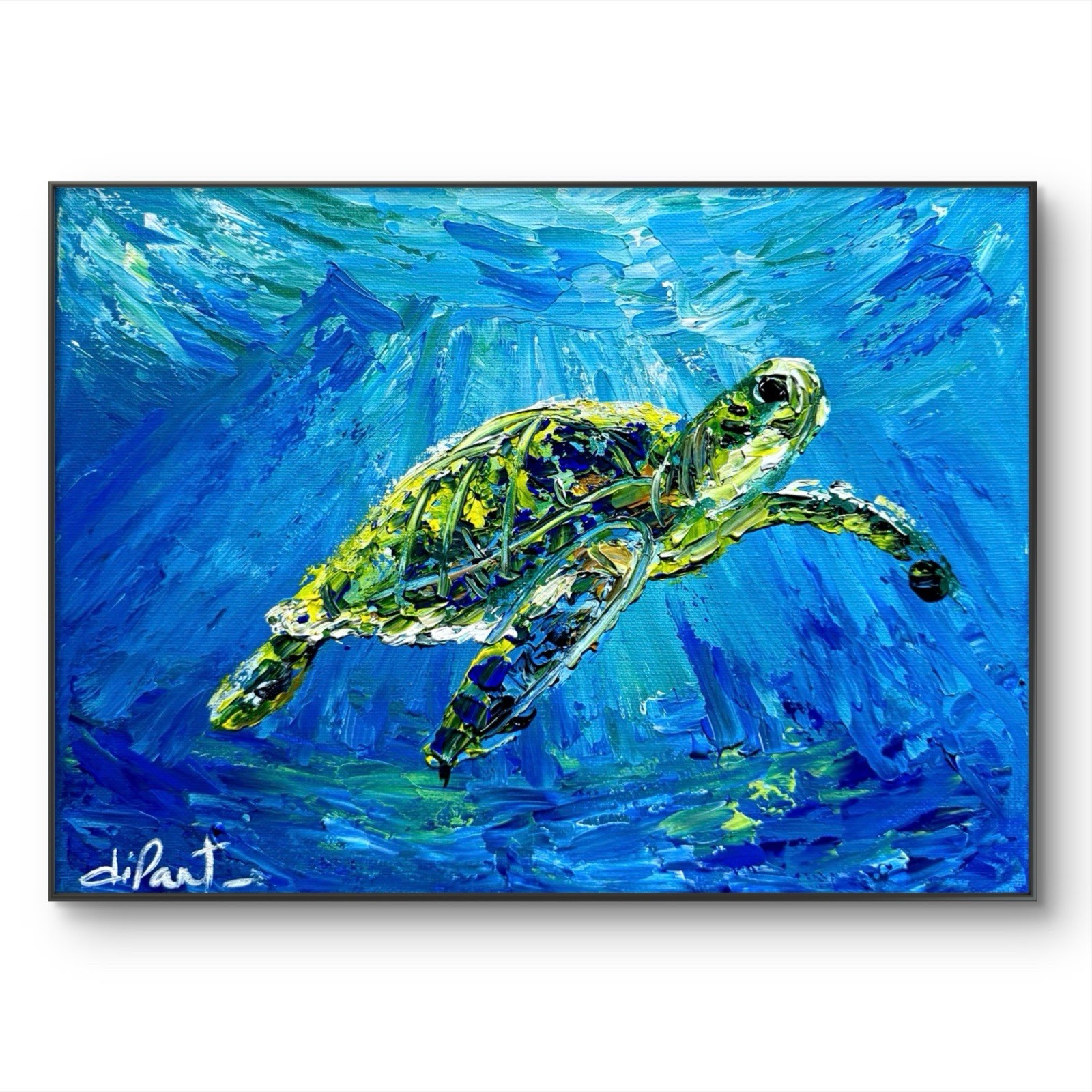 Original Art 12×9 Canvas Sea Turtle Glide Abstract Fine Art Interior Decor