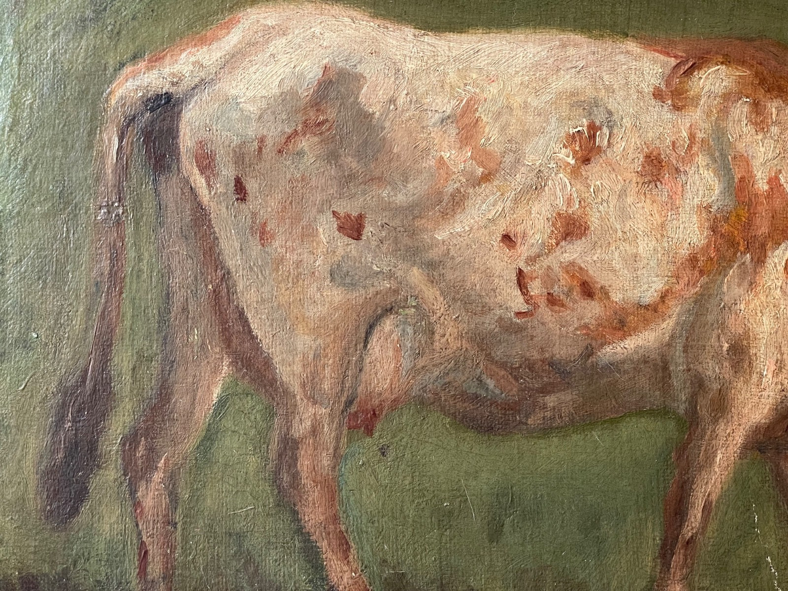 19th Century Manner Eugene BOUDIN Antique Impressionist Oil Painting Cow Meadow