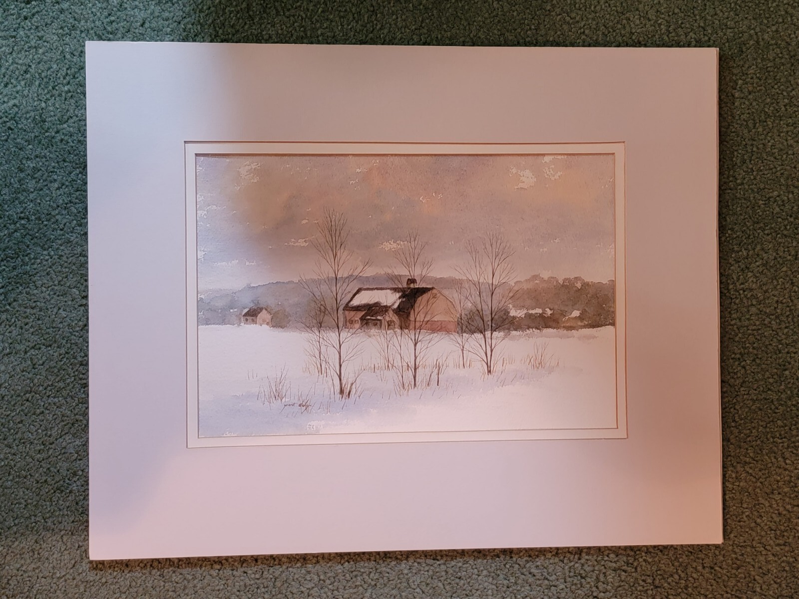 Grant Dolge ORIGINAL WATERCOLOR Snowy Landscape CT Connecticut November 1979