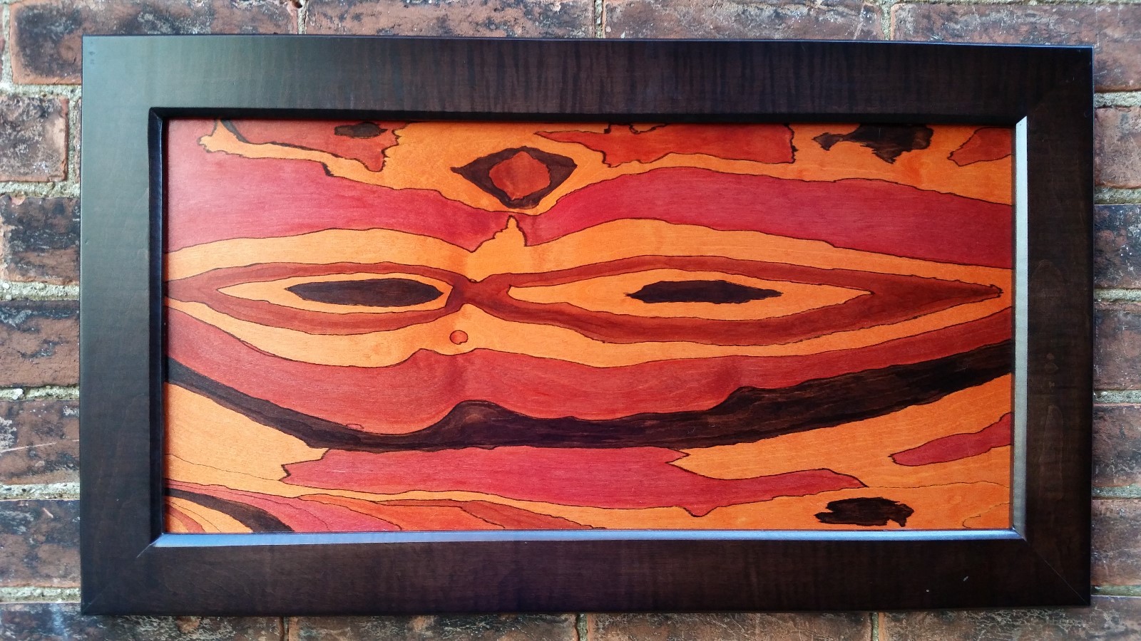 Original wood dye abstract painting with curly maple frame