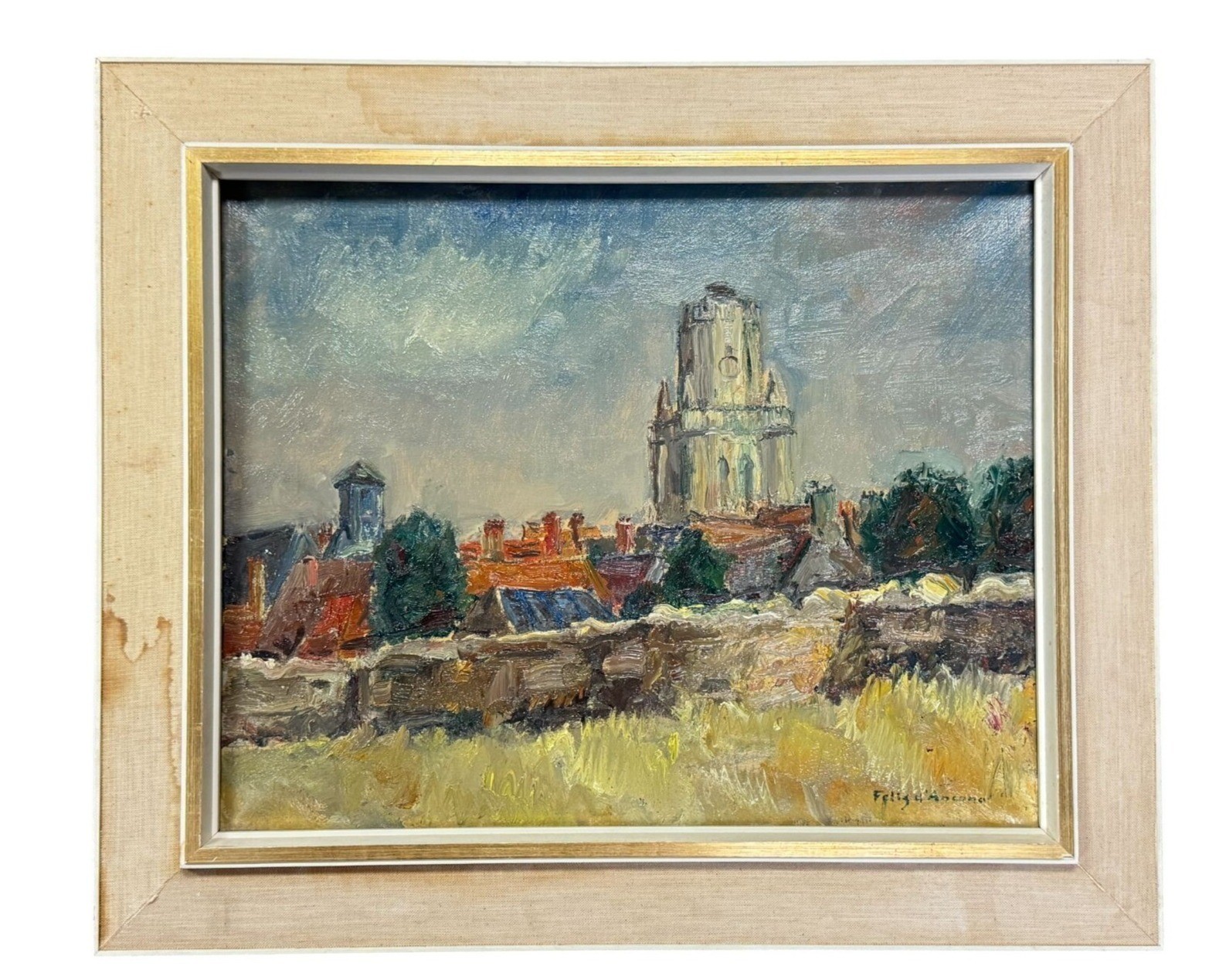 Felix d’ Ancona Signed Dutch Impressionistic Landscape Town Oil Painting