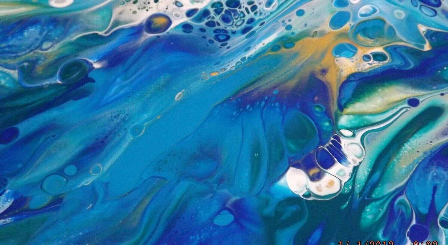 16″ 20″ inch Blue/Green fluid art/ canvas smash w/Gold,green,lake blue,white