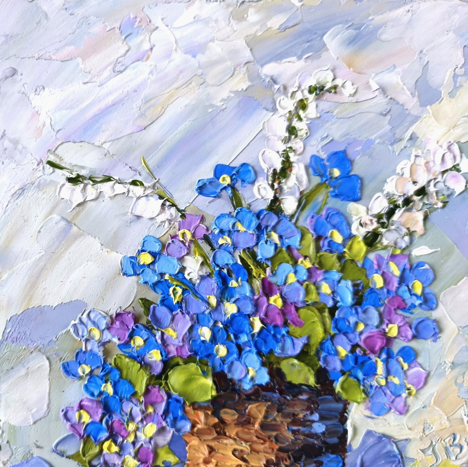 Forget‑Me‑Not Oil Painting Original on Panel 6×6 in Floral Art Signed Artwork