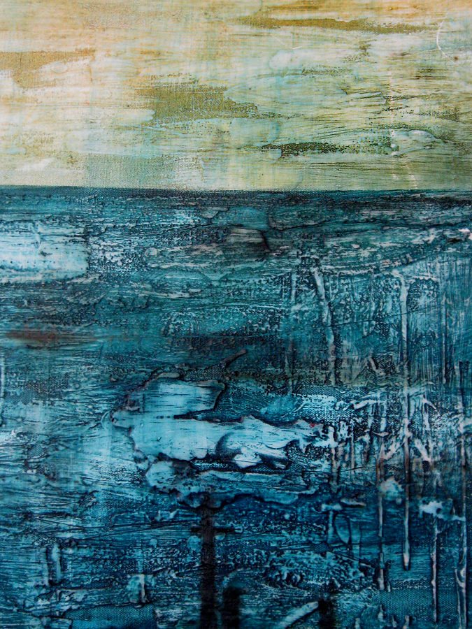 Abstract Oil Painting Encaustic Texture Large Canvas Ship Blue Martine LEtoile
