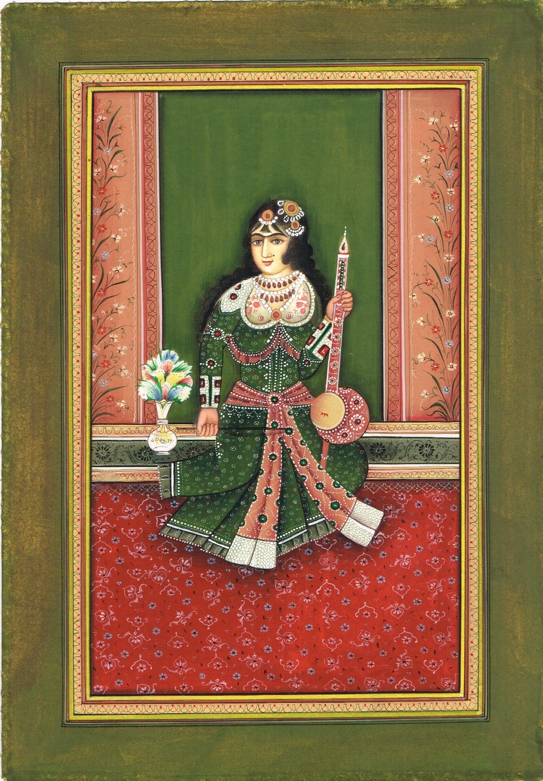 A Qajar Beauty Playing Musical Instrument – Persian Art Painting 9.5×13.5 Inches