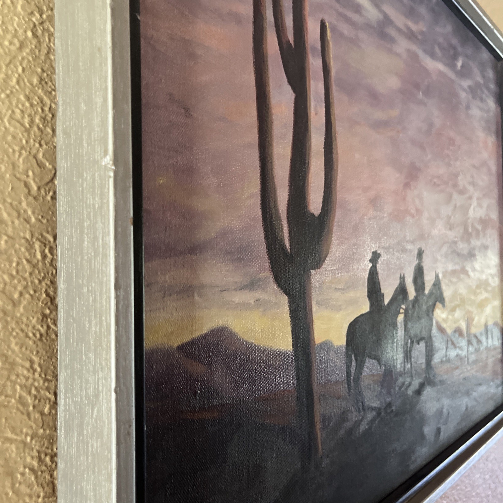 Vintage Original Oil On Canvas Signed Western Desert 25.5×191/4×2 W/Frame