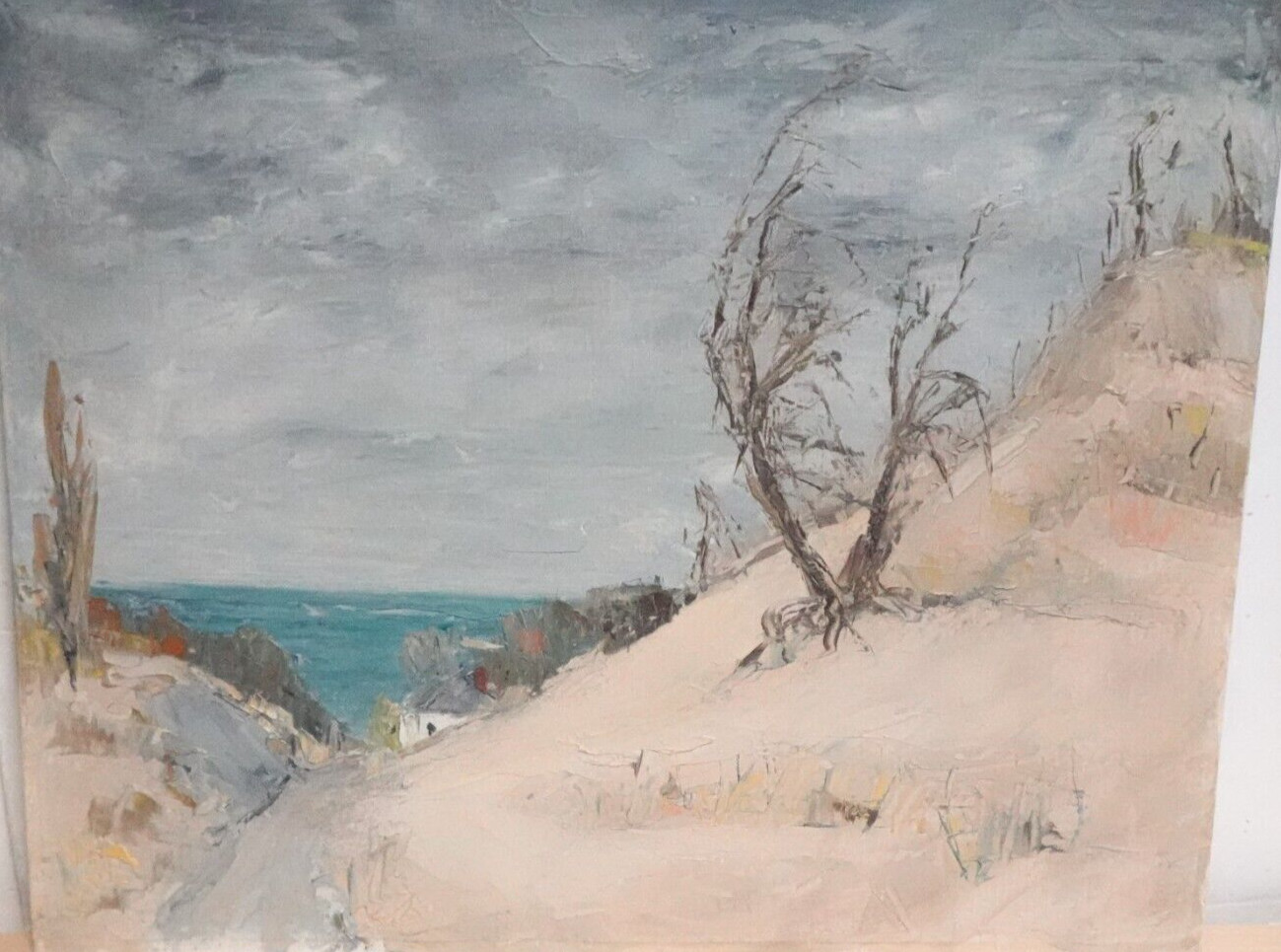 SANDY BEACH OCEANVIEW SCENE HOMESTEAD LANDSCAPE PAINTING UNSIGNED