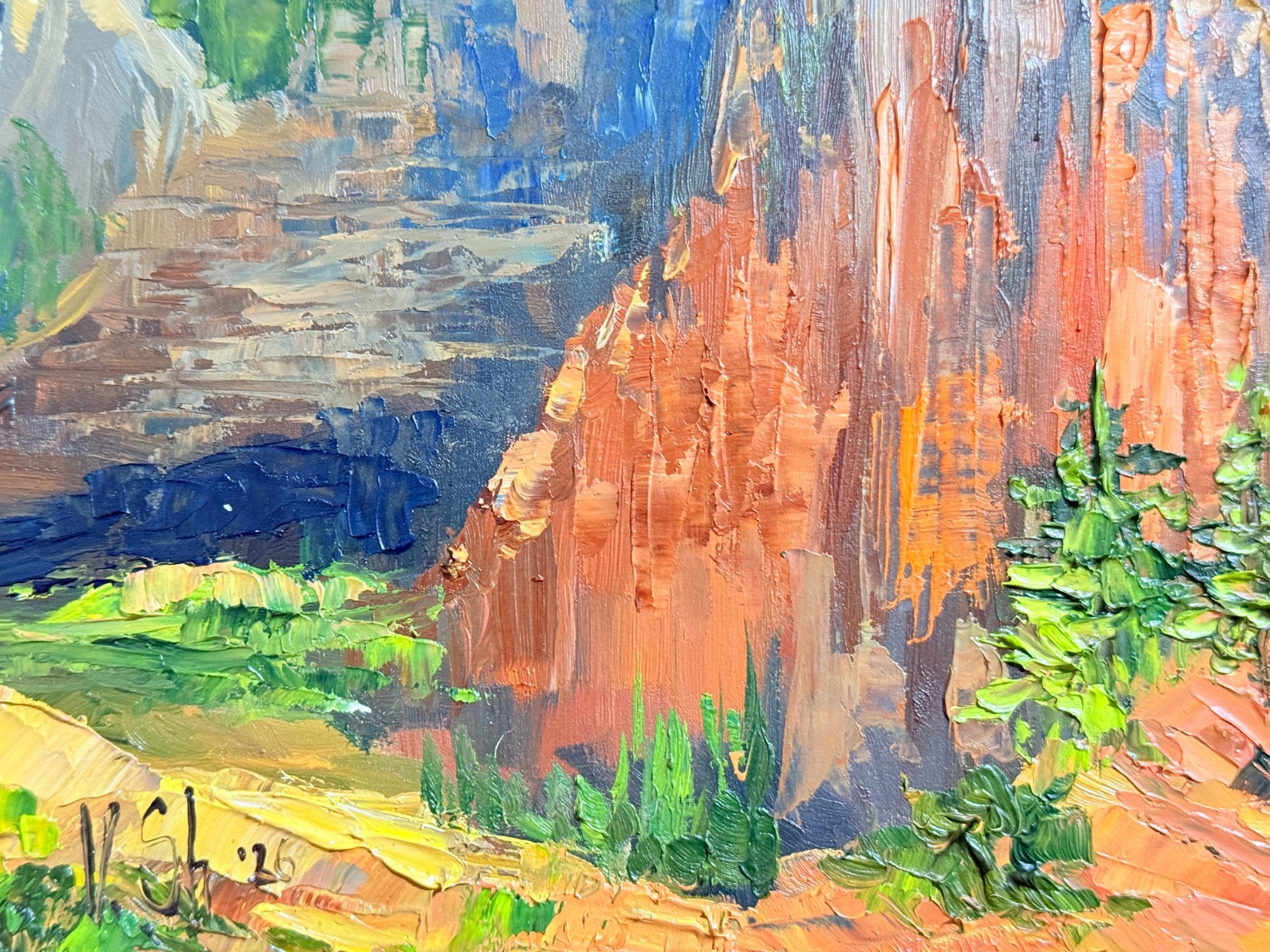 Landscape Mountains Zion National Park Original Oil Painting Impasto 8×10 in