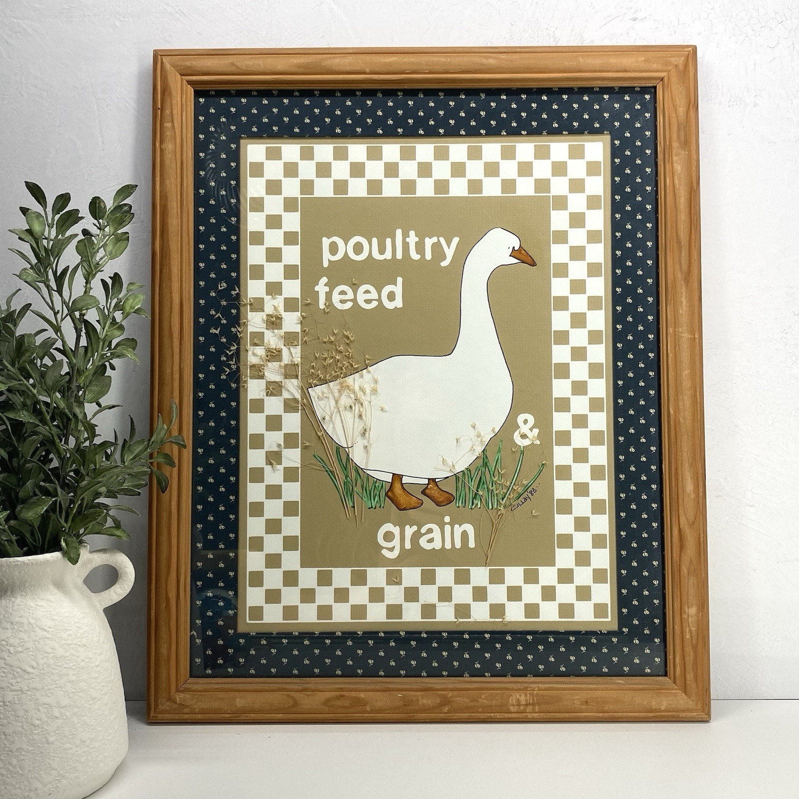 Vintage Farmhouse One Of A Kind Goose Framed Artwork Poultry Feed And Grain