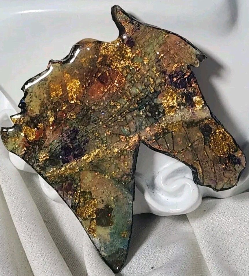 Equestrian Wearable Art Oil & Resin Brooch Pin Tere Goldstein Original Painting