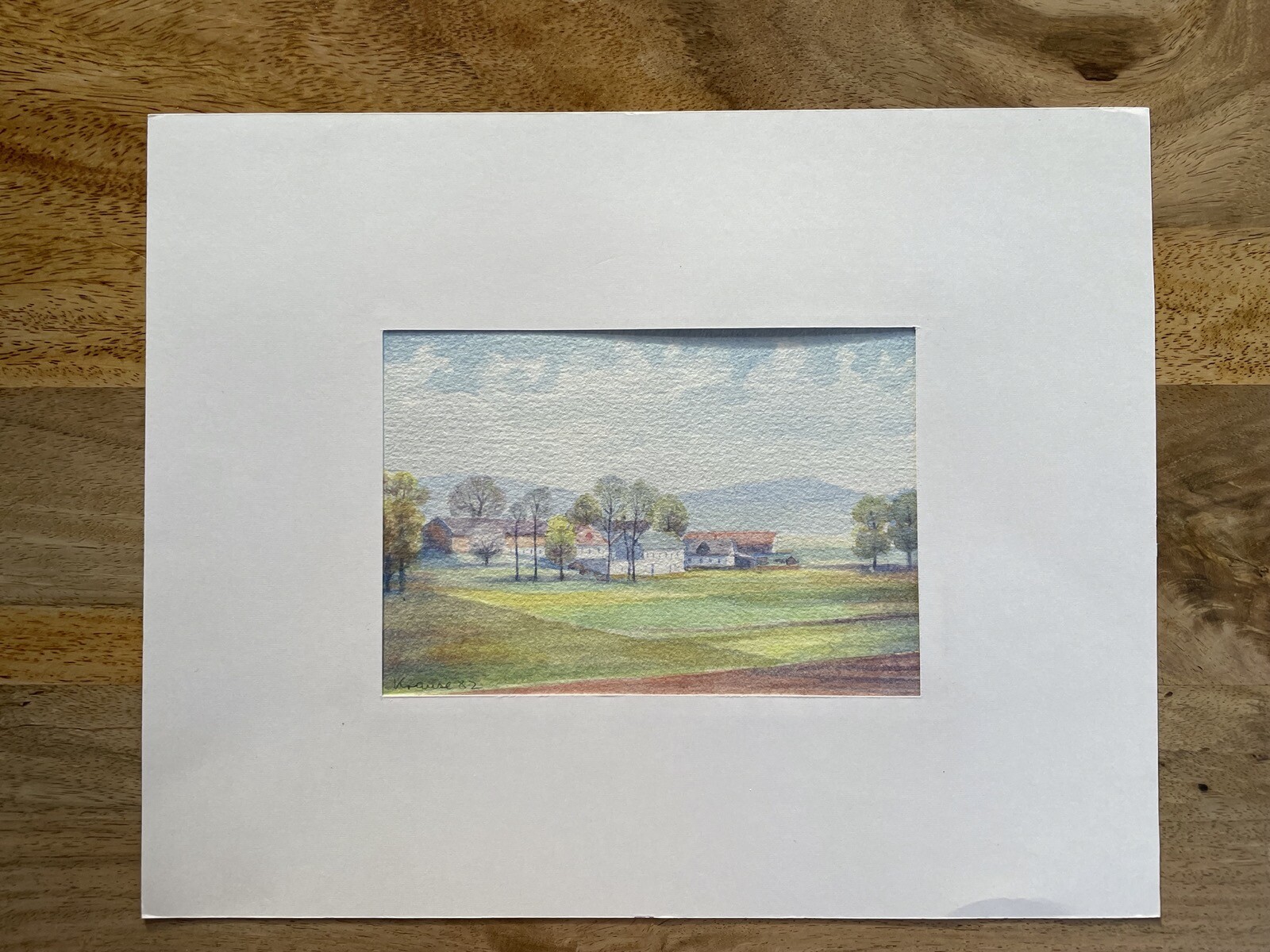 DEUTSCHER MALER SOMMERLANDSCHAFT MIT KLEINEM DORF AQUARELL KRAUSE 1982