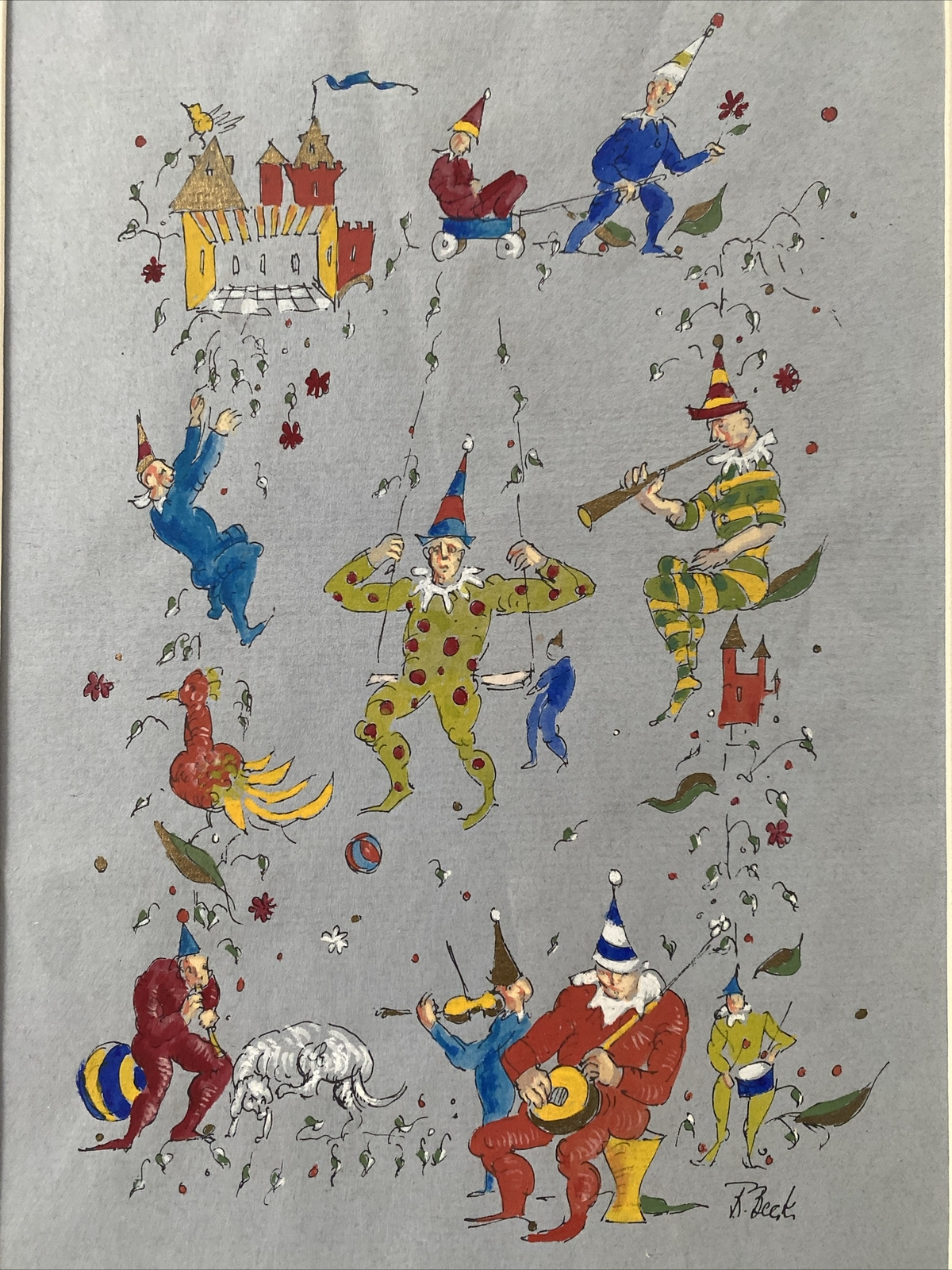Rosemarie Beck (1923-2003) Holiday Gouache on Paper Painting, Drawing. So Joyful