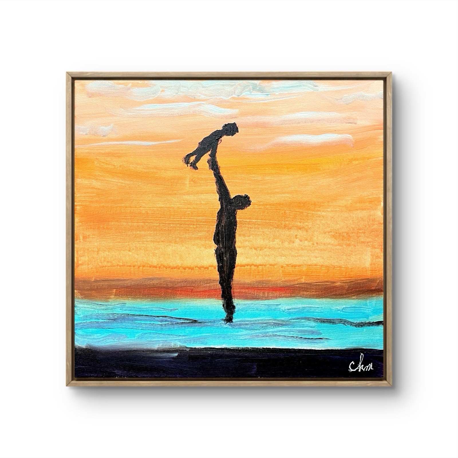 14 X 14 Father and Son Expressionism Original Handmade Signed Colorful Acrylic