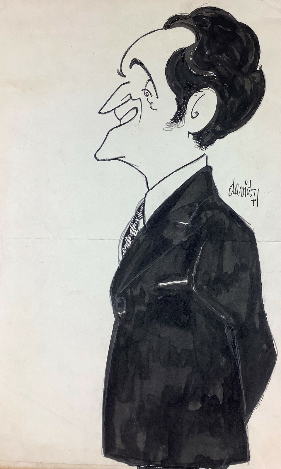 Juan David. Caricature. Lopez Bravo, 1971. Ink on cardboard. Original signed