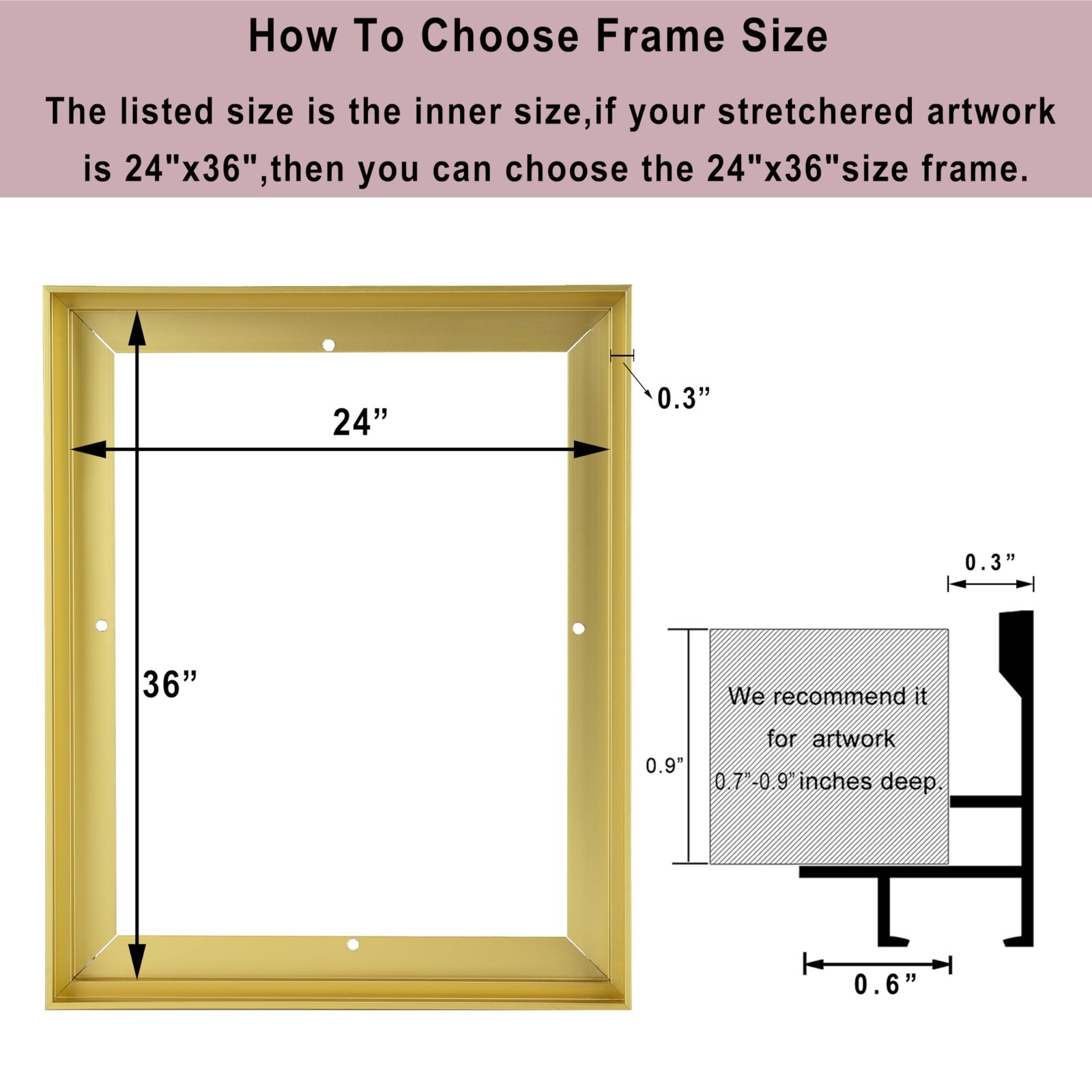 DIY Metal Canvas Floating Frame 30×40 – Light Gold Floater Frame for 0.6″-0.9″ C