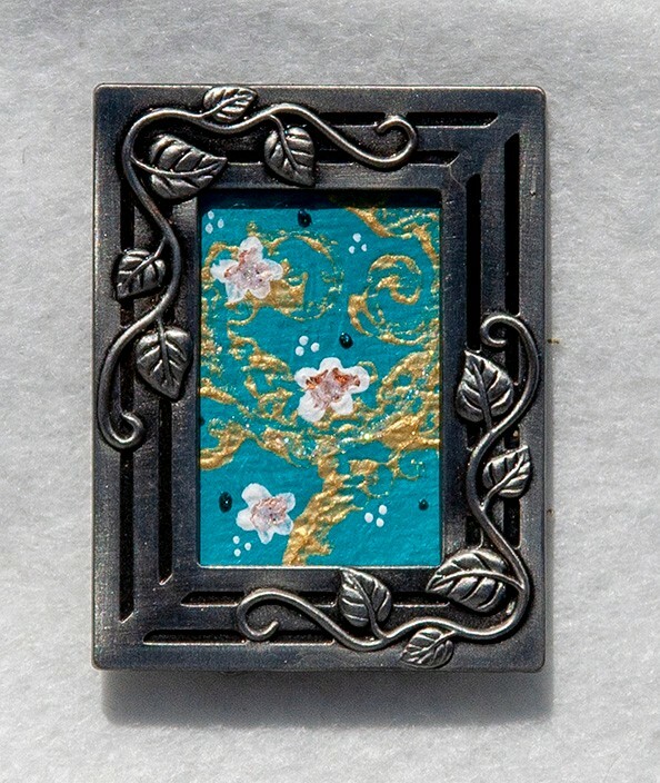 * DiGi PEWTER MINIS* Original Decorative Floral Art in Miniature Pewter Frames