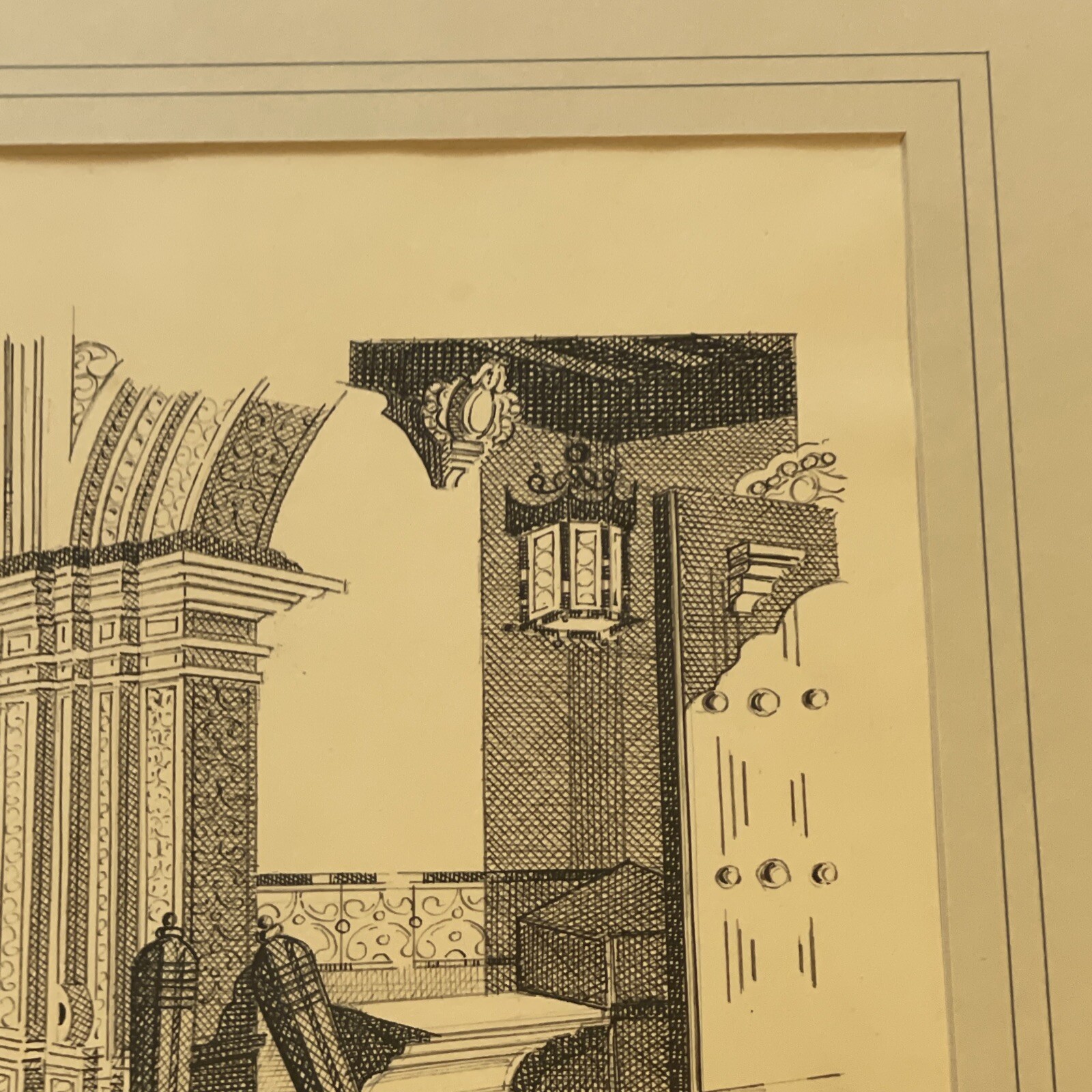 Architectural Drawing Antique Signed Mystery Artist Design Original Pen And Ink