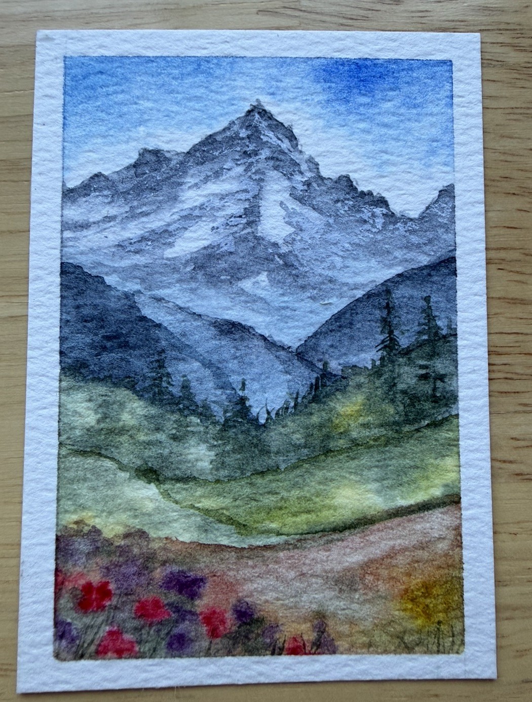 ACEO Original Art Card Watercolor Painting Mountain landscape abstract 2.5 x 3.5