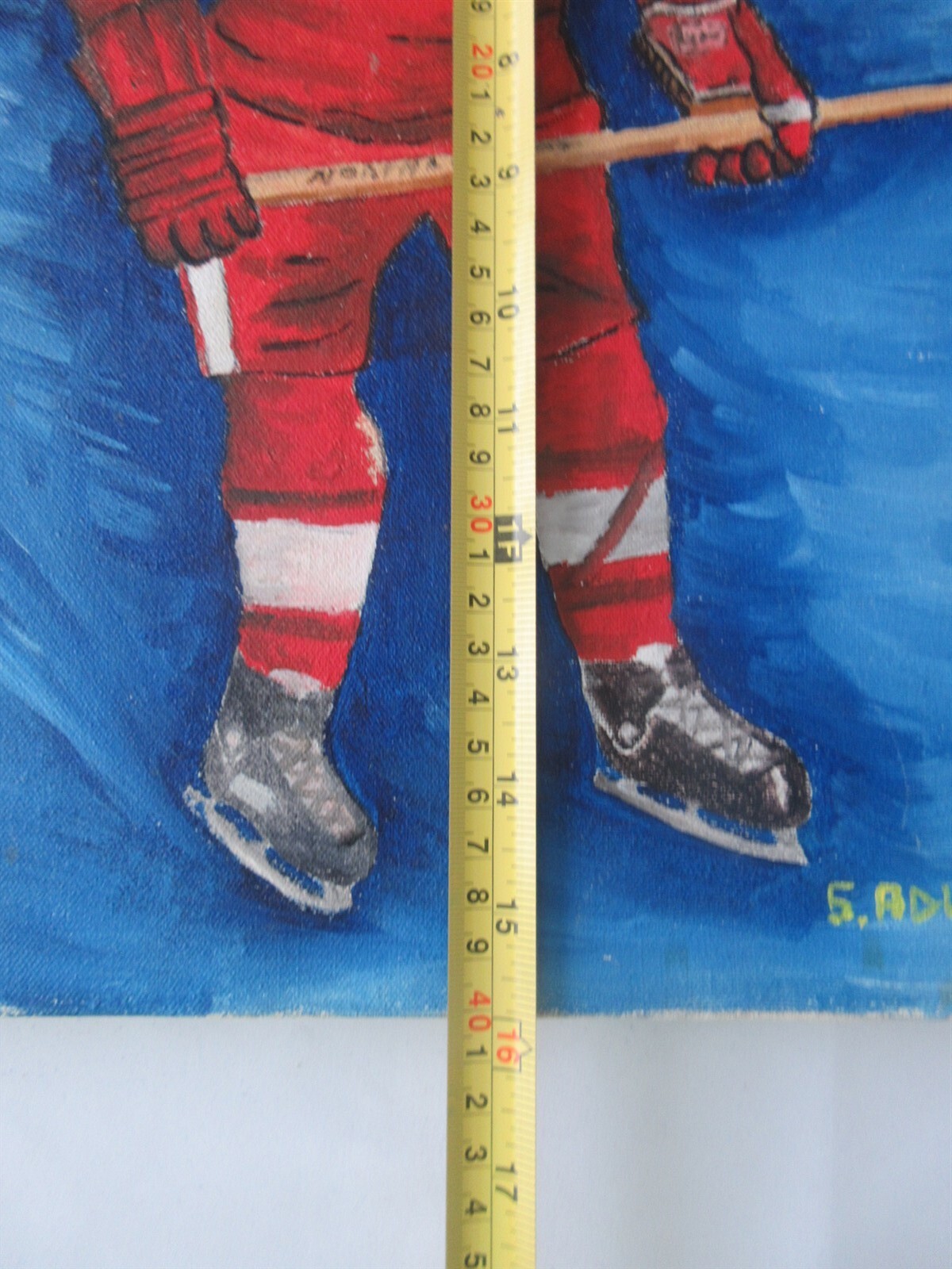 Vintage New Jersey Rockets hockey player painting on canvas by Steve Adubato