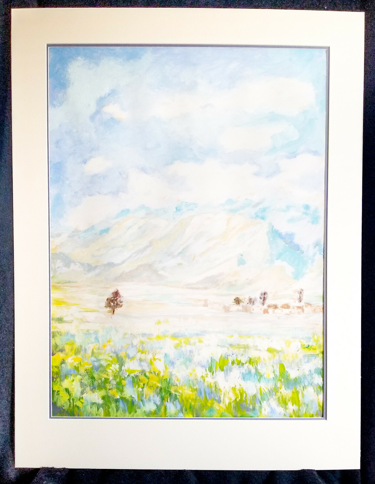 Large Landscape Painting 28″ X 36 1/2″ Gouache Matted Impressionism Schroeder