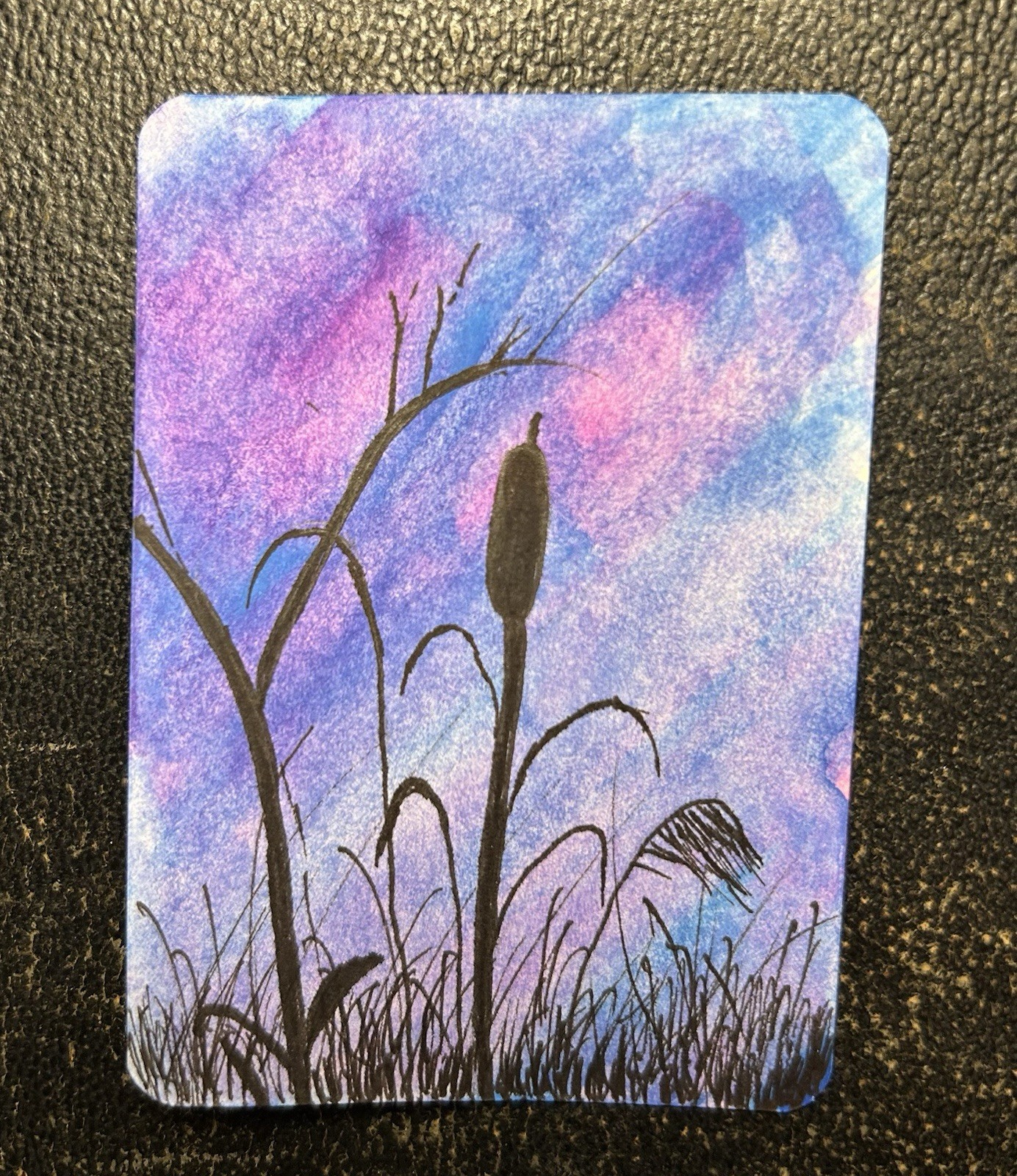 ACEO Original Watercolor And Ink Silhouette Cat Tail