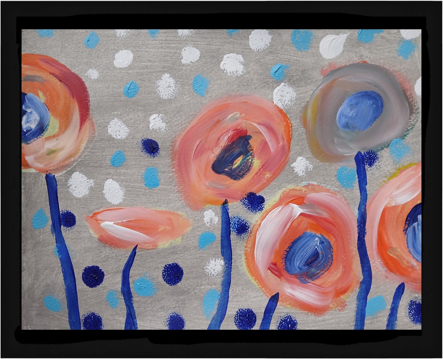 Abstract/Impressionism 11×4 Orange Daisys Handmade Colorful Art Painting