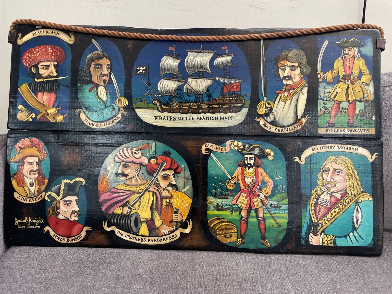 Vintage Signed Jacob Knight Folk Art Painting Pirates of the Spanish Main