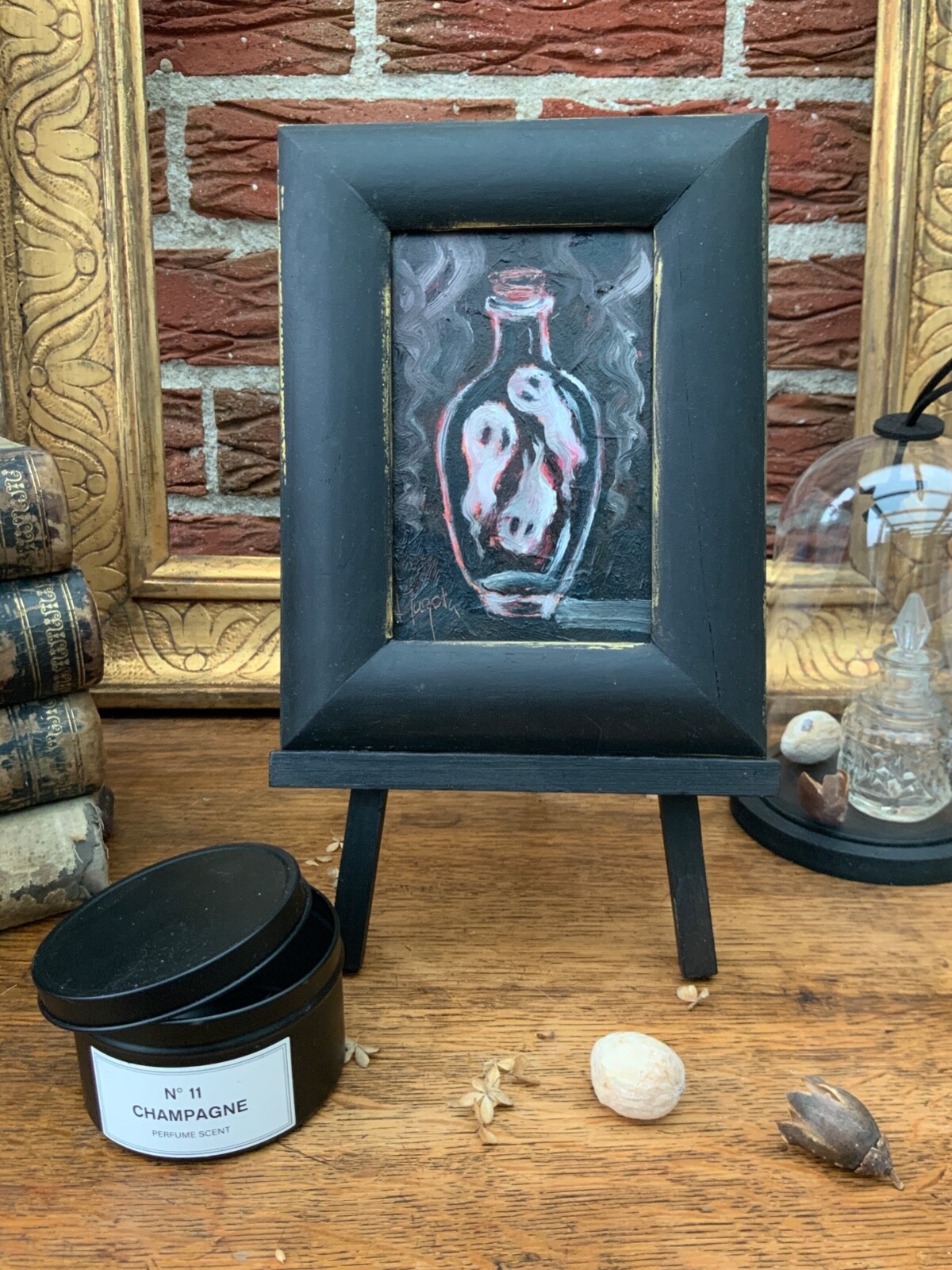 Original Art Ghost Painting Spook Framed 6.5×8.5″ Oil Painting Spooky Artwork