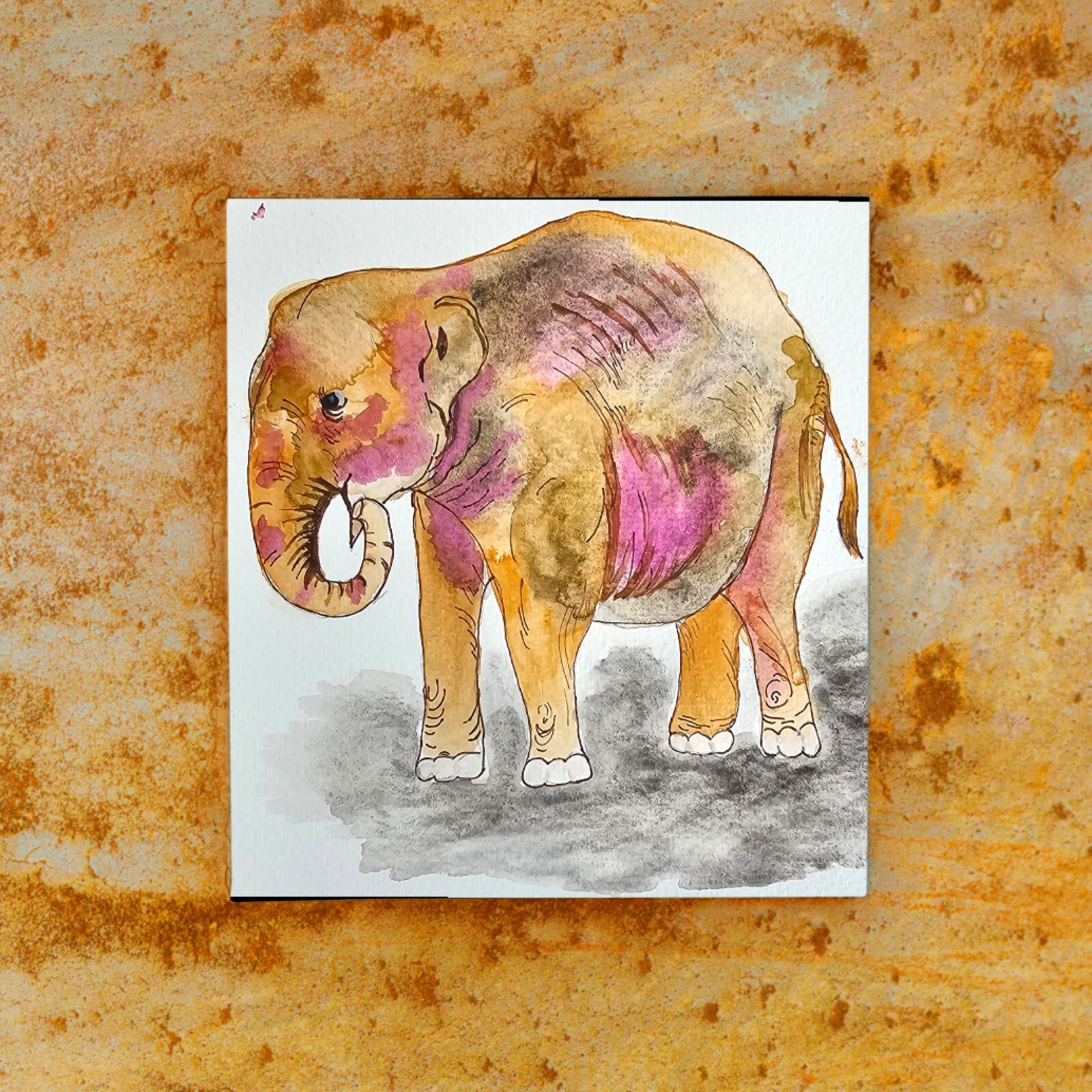 African Elephant Watercolor Painting Original Art of Majestic Wild Animals
